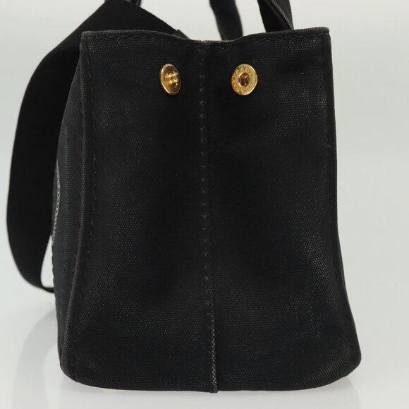 PRADA Canapa PM Hand Bag Canvas 2way Black Gold Auth - Picture 4 of 16